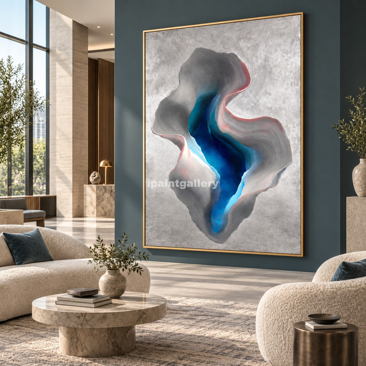 Azure Core – Blue Gray Organic Abstract Wall Art#LT5