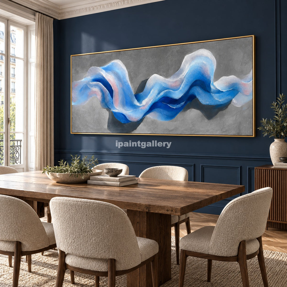 Celestial Drift – Blue and White Sculptural Wave Wall Art#LT6