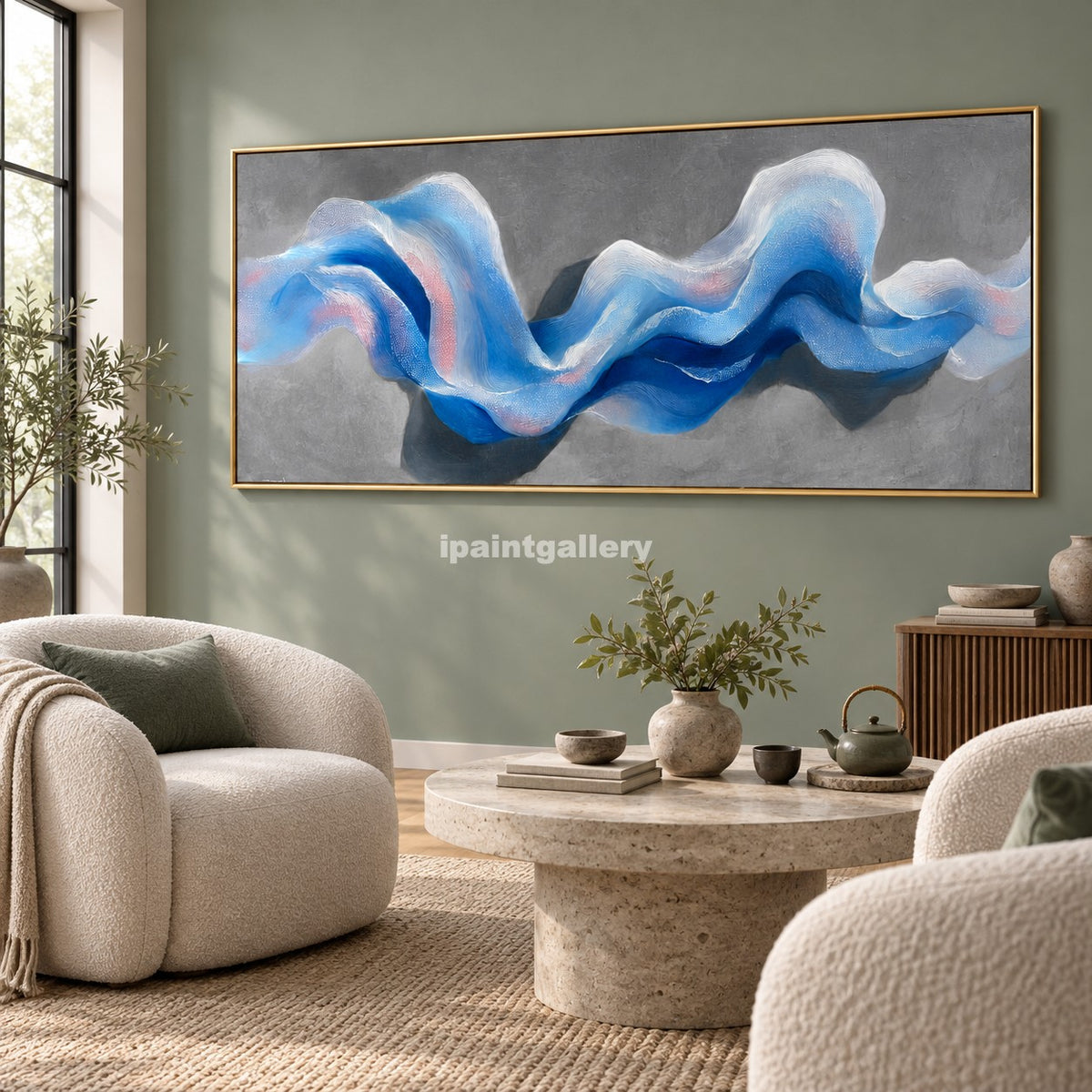Celestial Drift – Blue and White Sculptural Wave Wall Art#LT6