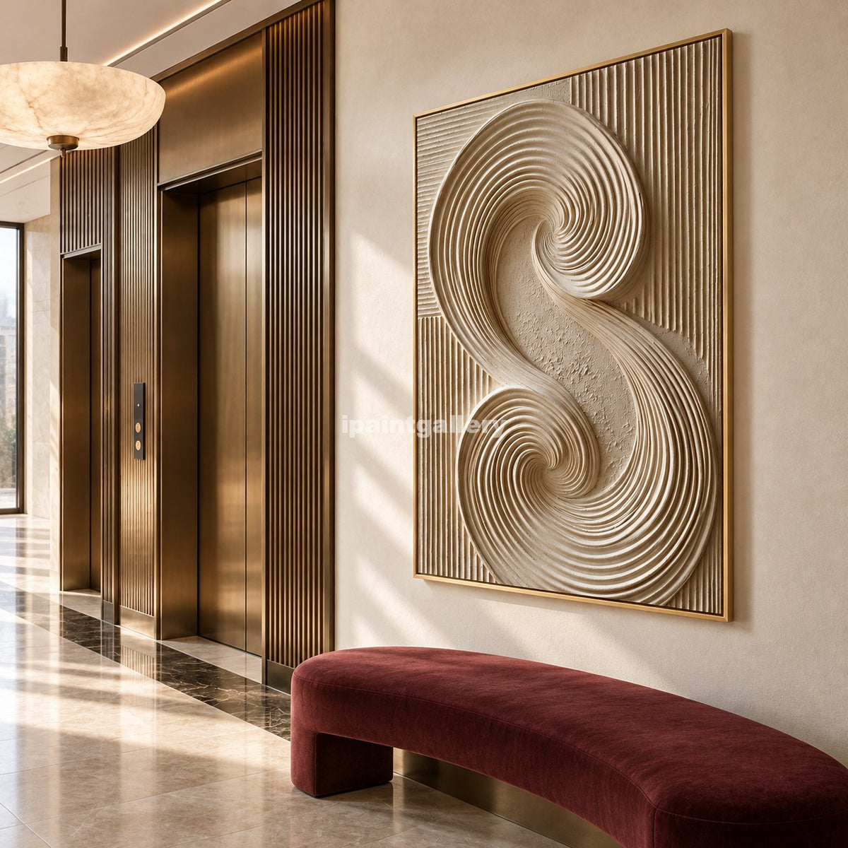 Continuum – Neutral Double Spiral Textured Wall Art#LT9