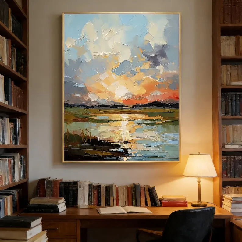 Golden Marsh Sunset – Textured Landscape Oil Painting#ip0921001