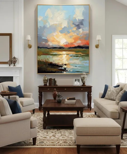 Golden Marsh Sunset – Textured Landscape Oil Painting#ip0921001