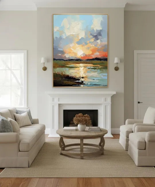 Golden Marsh Sunset – Textured Landscape Oil Painting#ip0921001