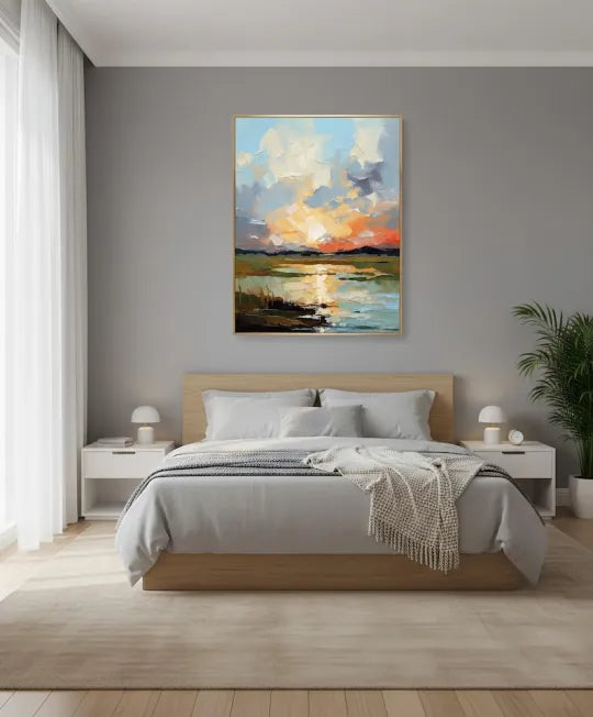 Golden Marsh Sunset – Textured Landscape Oil Painting#ip0921001