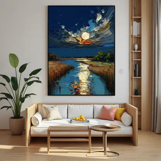 Moonlit River – Textured Night Landscape Oil Painting#ip0921002