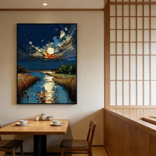 Moonlit River – Textured Night Landscape Oil Painting#ip0921002