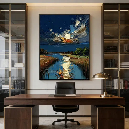Moonlit River – Textured Night Landscape Oil Painting#ip0921002