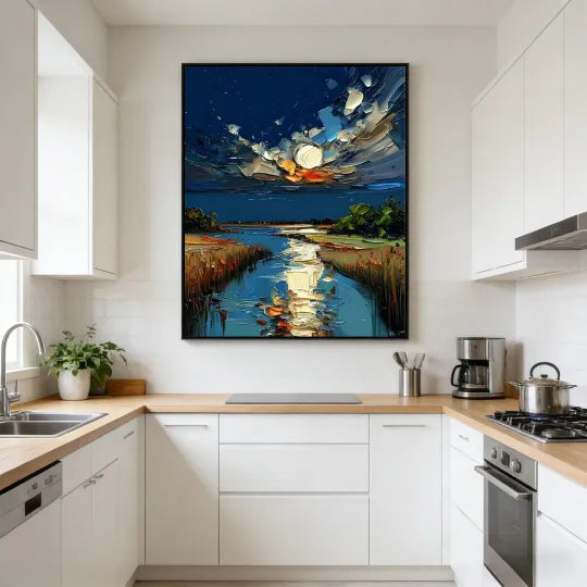 Moonlit River – Textured Night Landscape Oil Painting#ip0921002