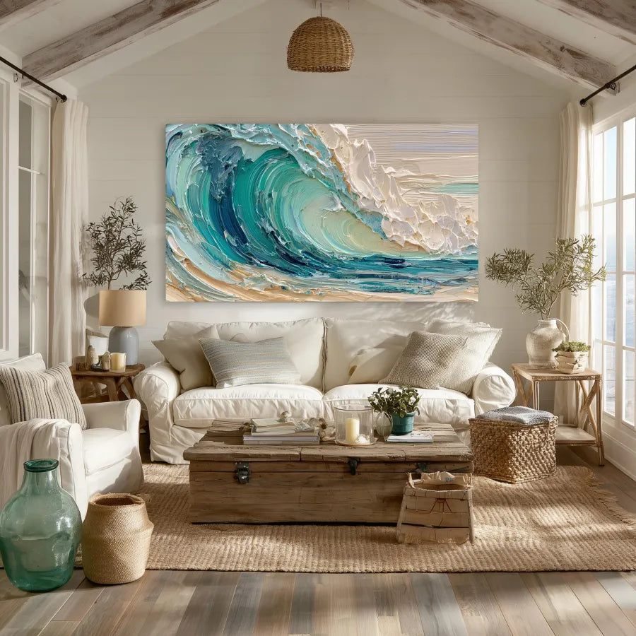 Turquoise Break – Textured Ocean Wave Oil Painting#ip0921006