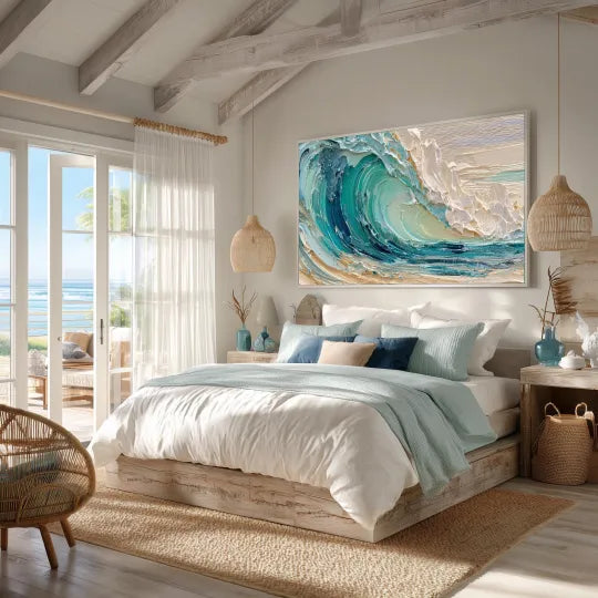 Turquoise Break – Textured Ocean Wave Oil Painting#ip0921006