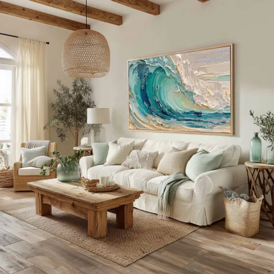 Turquoise Break – Textured Ocean Wave Oil Painting#ip0921006