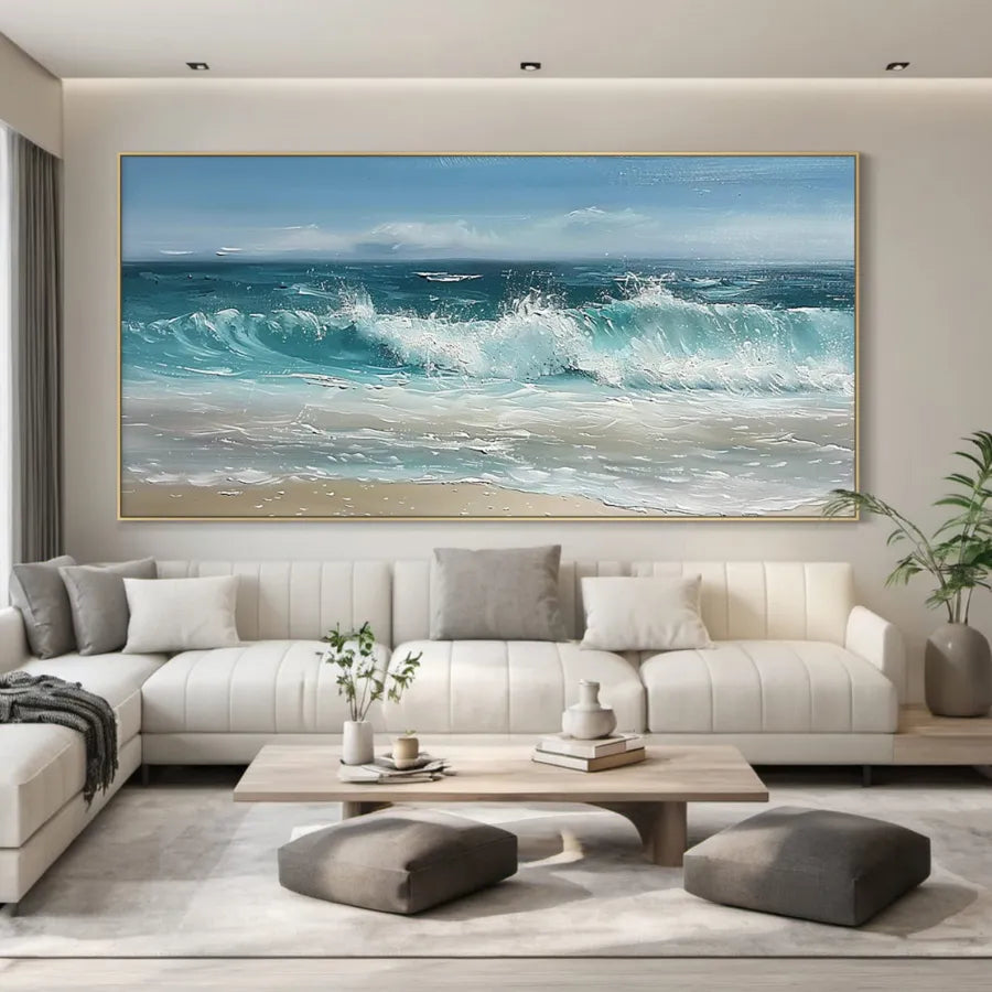 Sunlit Shore – Textured Coastal Seascape Oil Painting#ip0921008