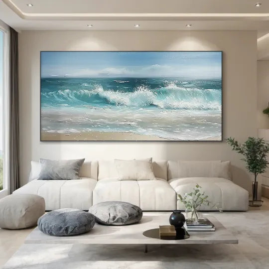 Sunlit Shore – Textured Coastal Seascape Oil Painting#ip0921008