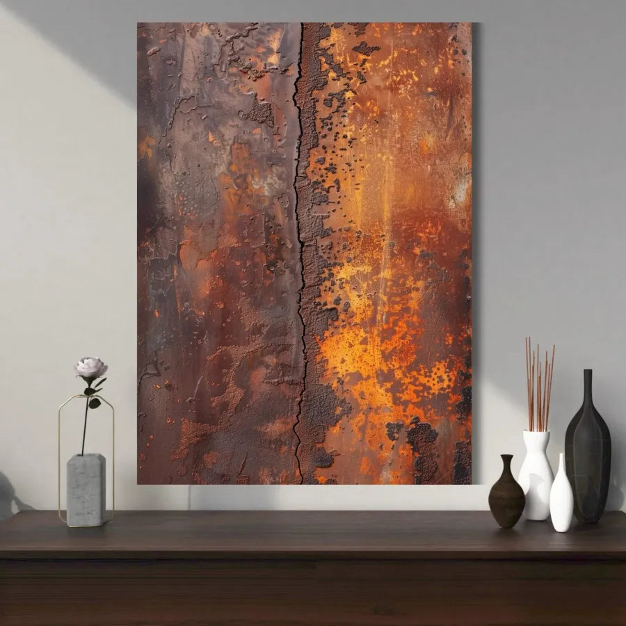 Fault Line – Rust Orange and Charcoal Textured Abstract Painting#ip0921011