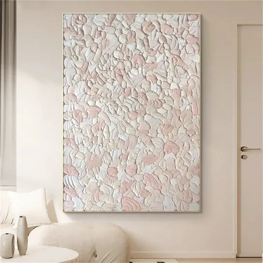 Soft Petals – Blush Pink and White Textured Abstract Painting#ip0921013