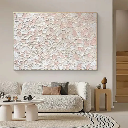 Soft Petals – Blush Pink and White Textured Abstract Painting#ip0921013