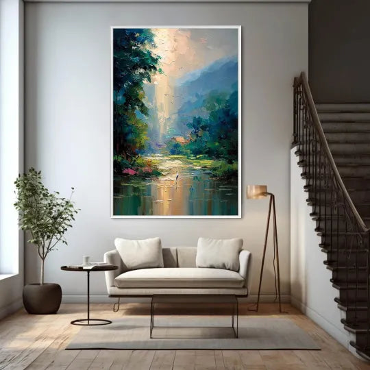 Valley of Light – Textured Forest River Oil Painting#ip0921021