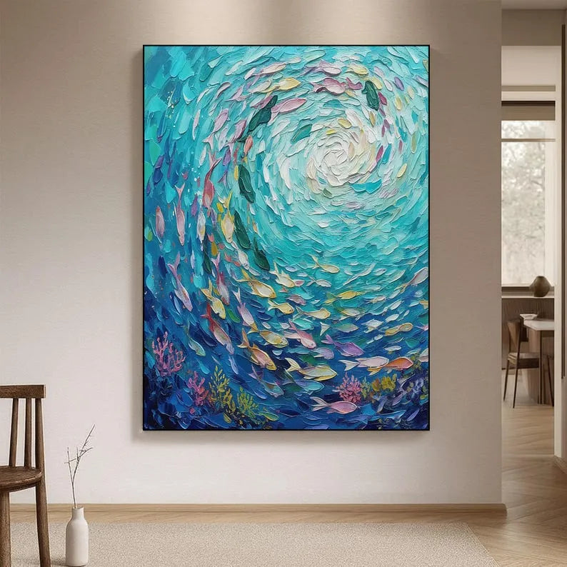 Ocean Current – Textured School of Fish Oil Painting#ip0921027