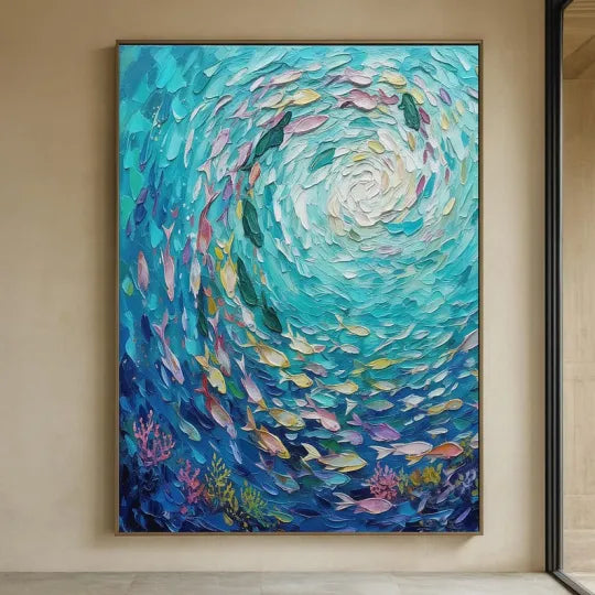 Ocean Current – Textured School of Fish Oil Painting#ip0921027