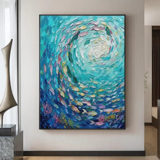 Ocean Current – Textured School of Fish Oil Painting#ip0921027