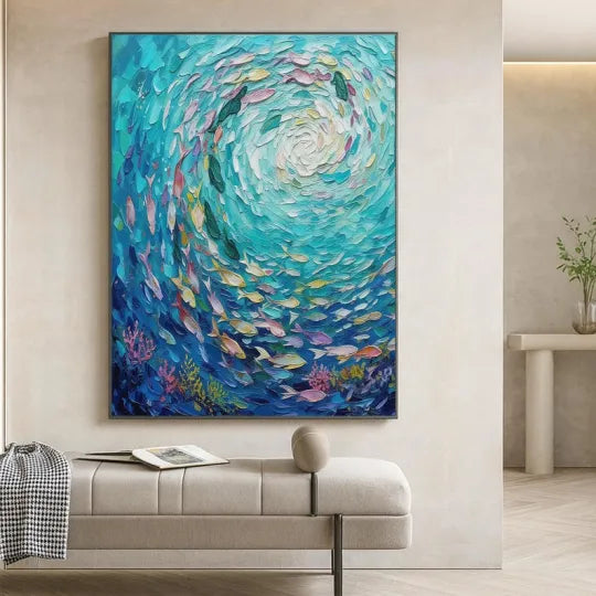 Ocean Current – Textured School of Fish Oil Painting#ip0921027