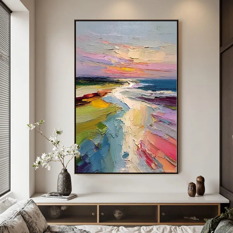 Coastal Daydream – Colorful Textured Beach Oil Painting#ip0921028