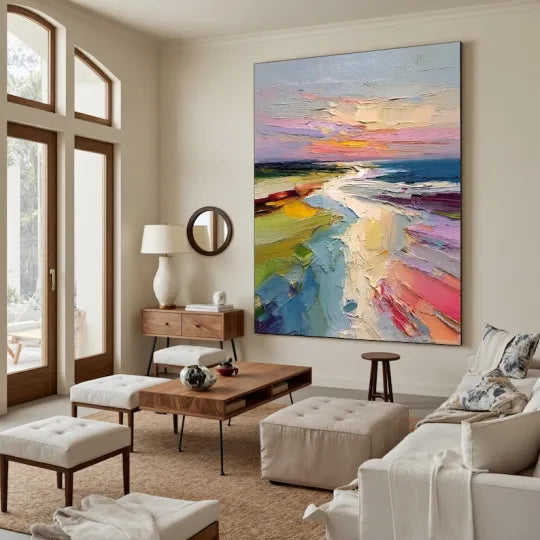 Coastal Daydream – Colorful Textured Beach Oil Painting#ip0921028