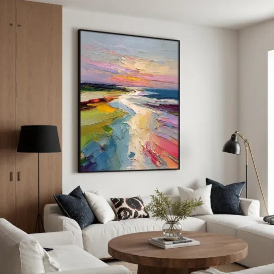 Coastal Daydream – Colorful Textured Beach Oil Painting#ip0921028