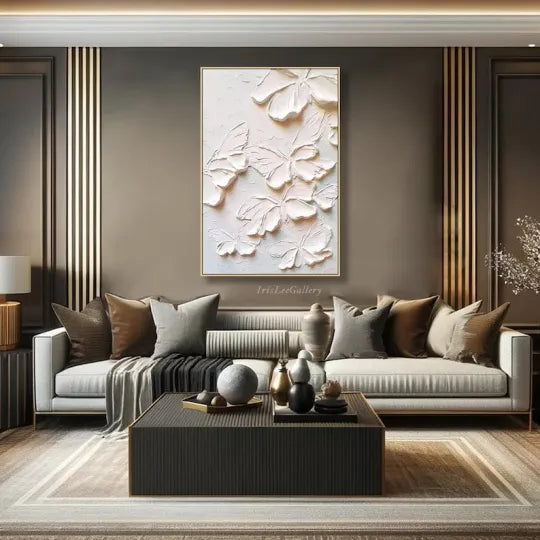 Weightless Wings – White Textured Butterfly Relief Painting#ip0921029