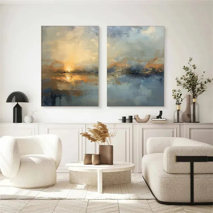 Misty Horizon – Set of 2 Textured Abstract Landscape Paintings#ip0921030