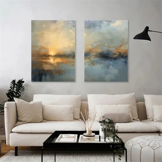 Misty Horizon – Set of 2 Textured Abstract Landscape Paintings#ip0921030