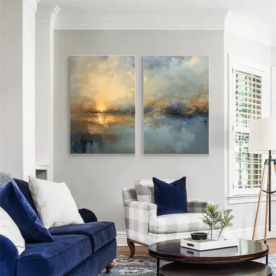 Misty Horizon – Set of 2 Textured Abstract Landscape Paintings#ip0921030