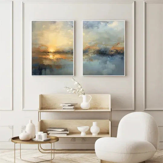 Misty Horizon – Set of 2 Textured Abstract Landscape Paintings#ip0921030