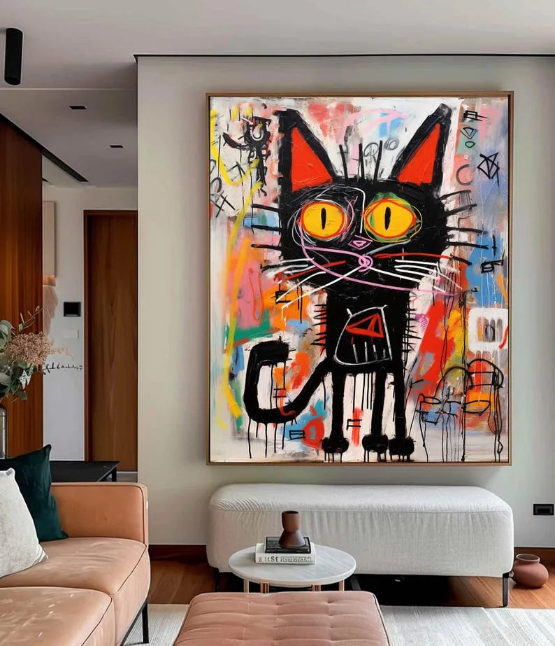 Midnight Mischief – Colorful Graffiti Black Cat Wall Art#ip0921033