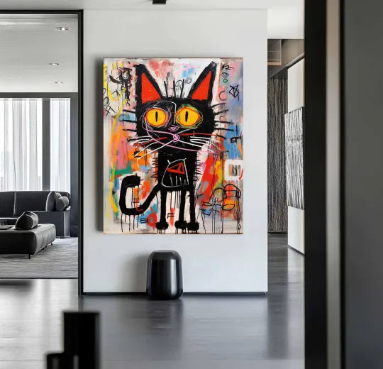 Midnight Mischief – Colorful Graffiti Black Cat Wall Art#ip0921033