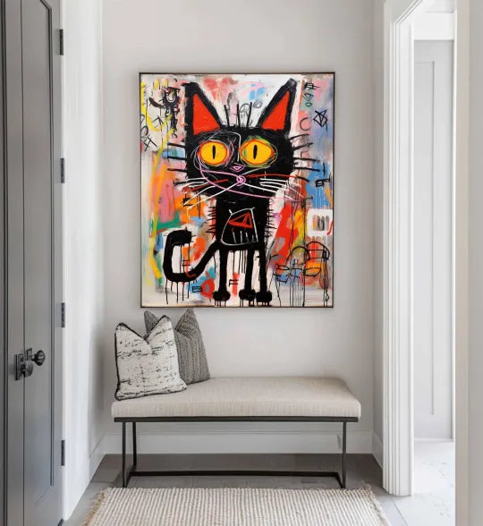 Midnight Mischief – Colorful Graffiti Black Cat Wall Art#ip0921033