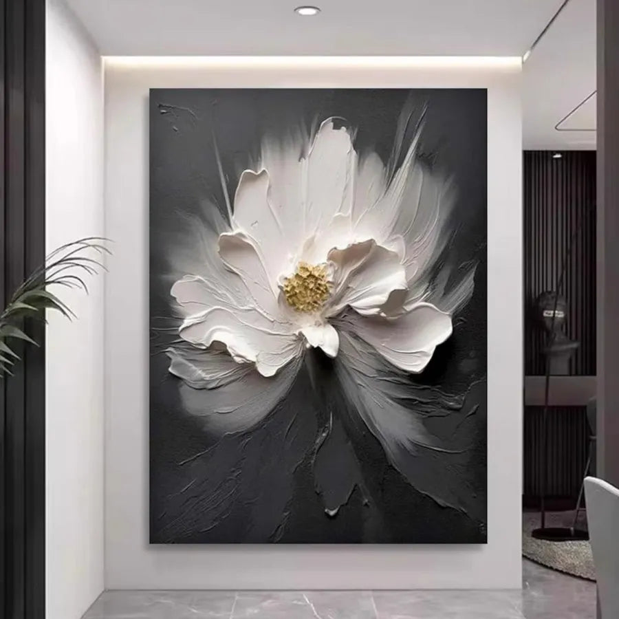Sculpted Bloom – Black and White Textured Floral Wall Art#ip0921034