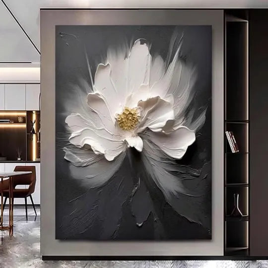 Sculpted Bloom – Black and White Textured Floral Wall Art#ip0921034