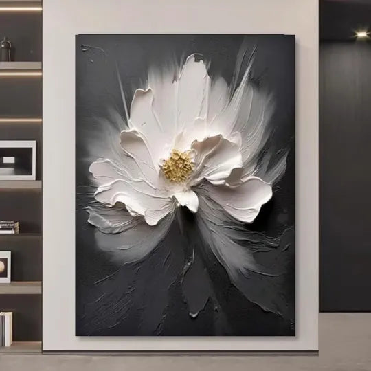 Sculpted Bloom – Black and White Textured Floral Wall Art#ip0921034