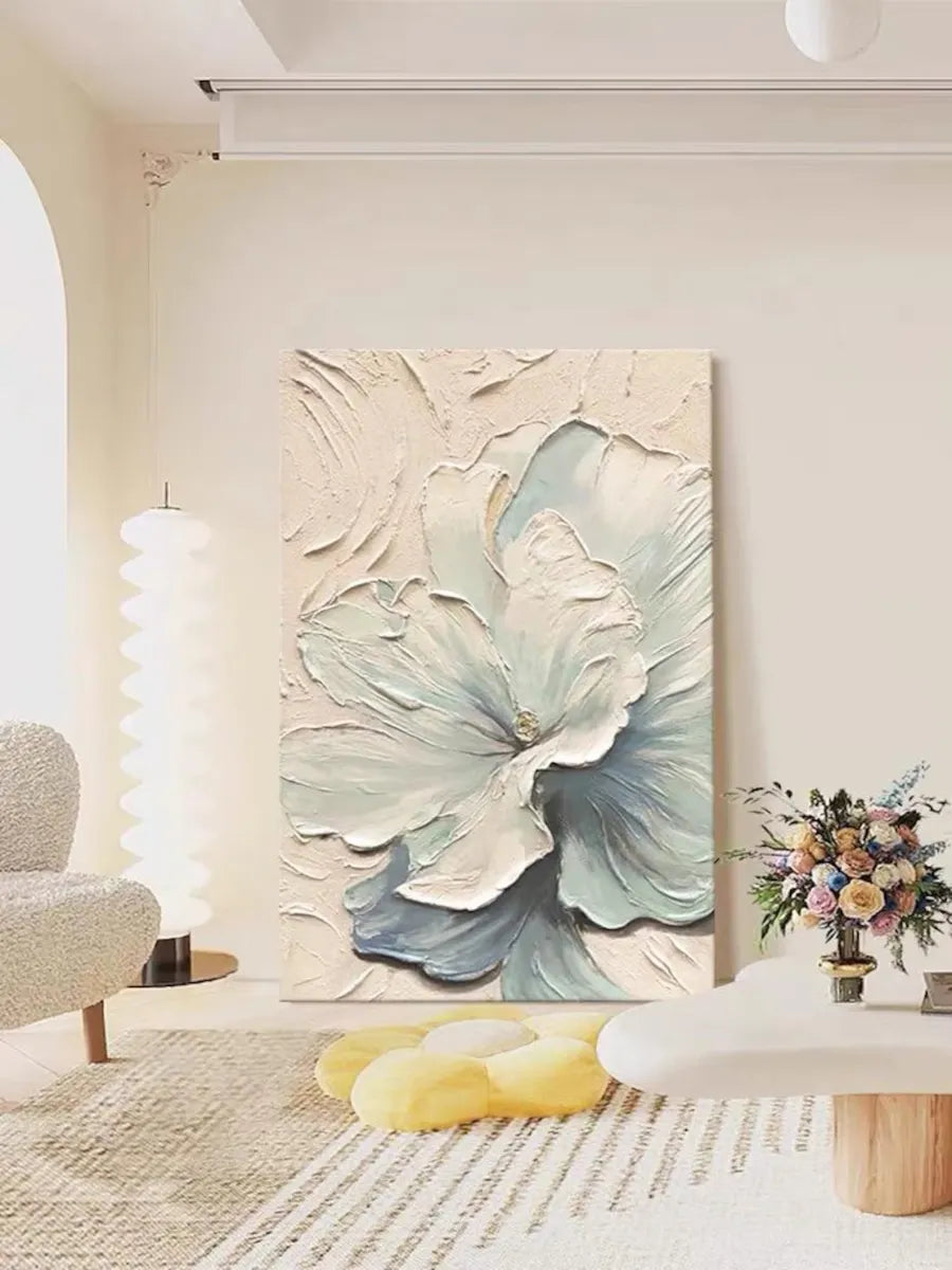 Whispering Petals – Blue Gray and White Textured Floral Wall Art#ip0921038