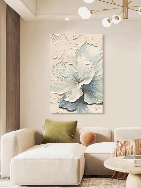 Whispering Petals – Blue Gray and White Textured Floral Wall Art#ip0921038