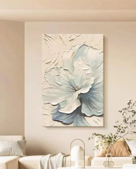 Whispering Petals – Blue Gray and White Textured Floral Wall Art#ip0921038