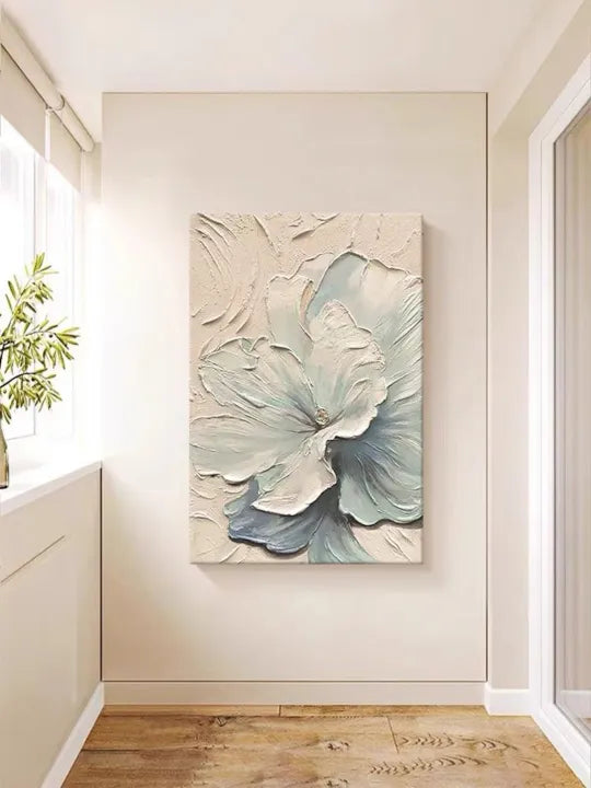 Whispering Petals – Blue Gray and White Textured Floral Wall Art#ip0921038