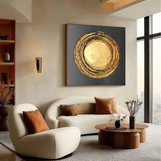Golden Continuum – Black and Gold Zen Circle Wall Art#ip0921041