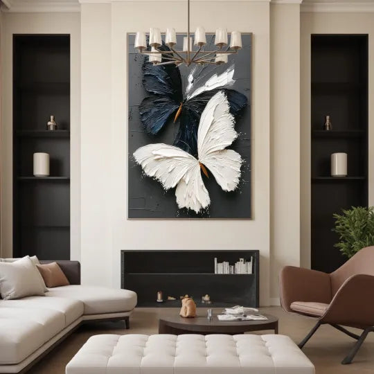 Contrasting Wings – Black and White Textured Butterfly Wall Art#ip0921042