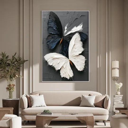 Contrasting Wings – Black and White Textured Butterfly Wall Art#ip0921042