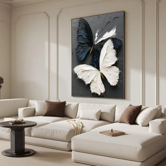Contrasting Wings – Black and White Textured Butterfly Wall Art#ip0921042