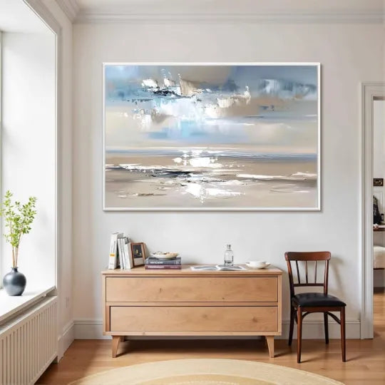 Quiet Tides – Neutral Blue Abstract Coastal Wall Art#ip0921043