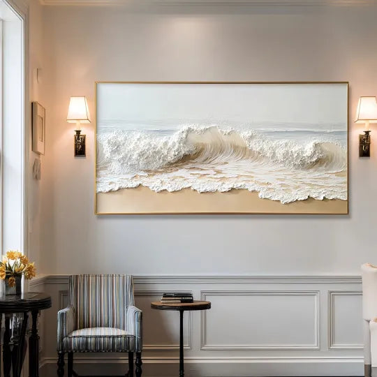 Ivory Tide – White Textured Ocean Wave Wall Art#ip0921044