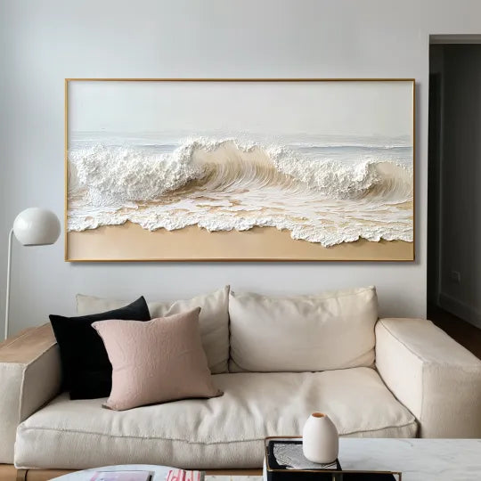 Ivory Tide – White Textured Ocean Wave Wall Art#ip0921044